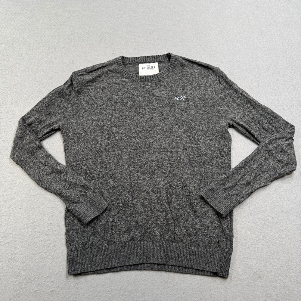 Hollister Sweater Men's Medium Dark Gray Ribbed Knit Crewneck Long Sleeve Preppy